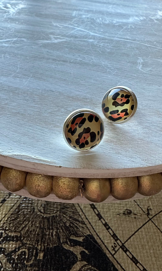 Leopard Button Stud Earrings